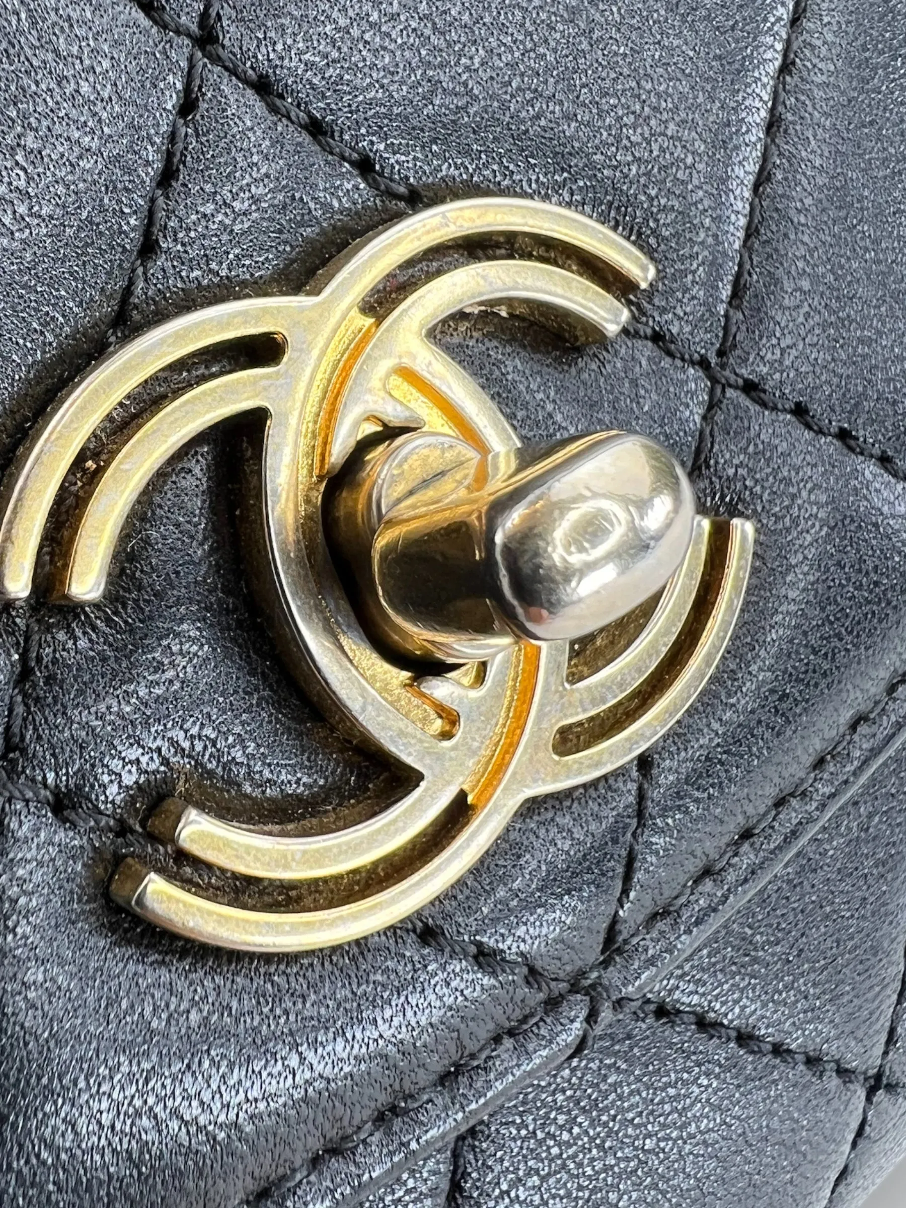 Chanel Black Quilted Lambskin Leather "Trendy" Top Handle Shoulder Bag