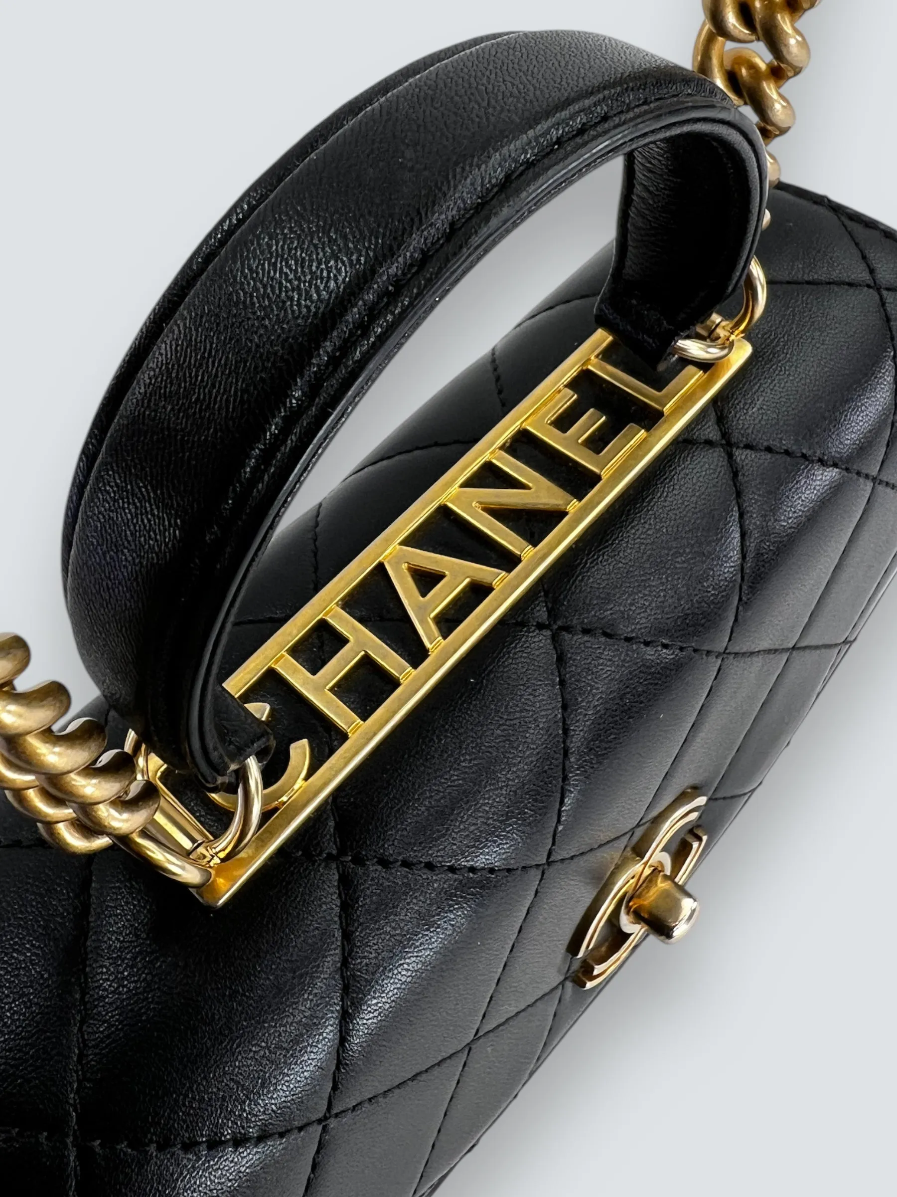 Chanel Black Quilted Lambskin Leather "Trendy" Top Handle Shoulder Bag