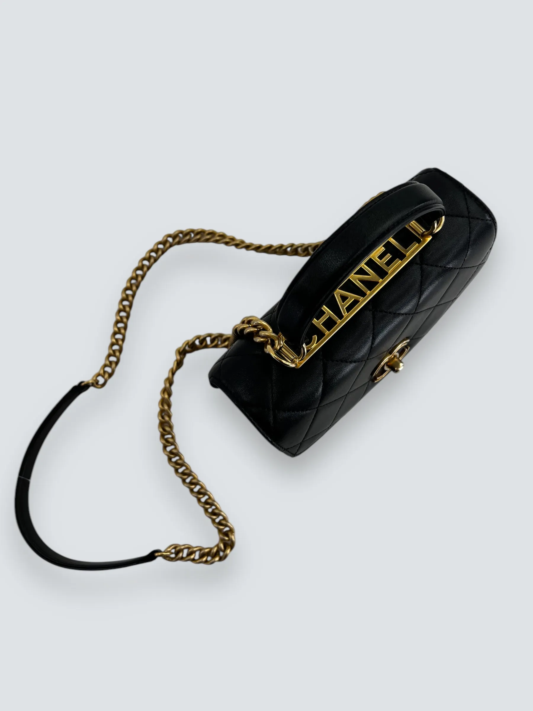 Chanel Black Quilted Lambskin Leather "Trendy" Top Handle Shoulder Bag