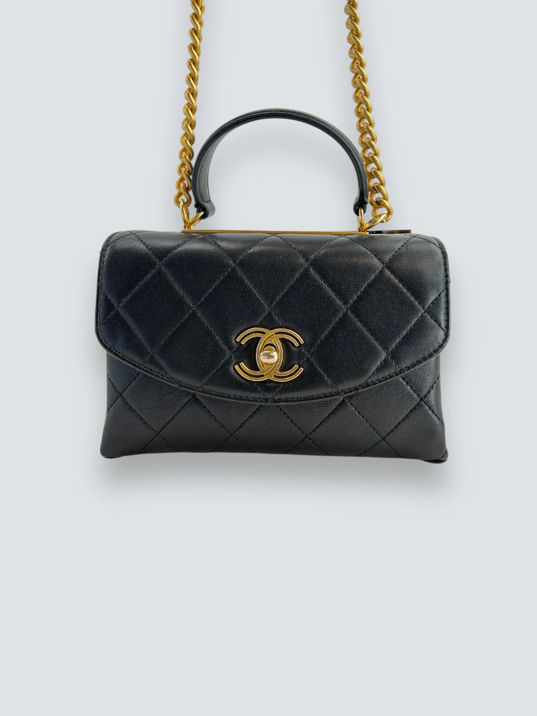Chanel Black Quilted Lambskin Leather "Trendy" Top Handle Shoulder Bag