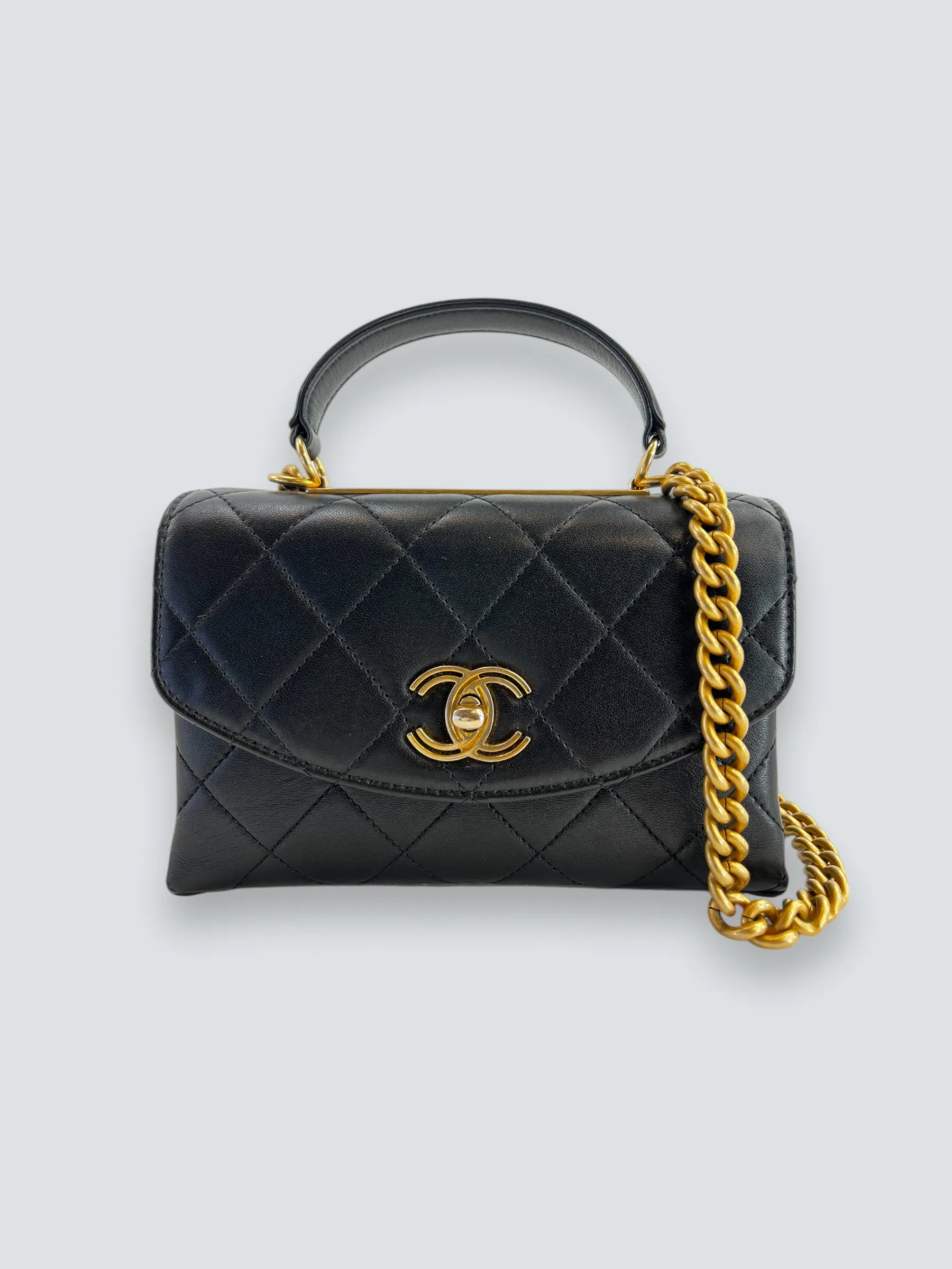 Chanel Black Quilted Lambskin Leather "Trendy" Top Handle Shoulder Bag