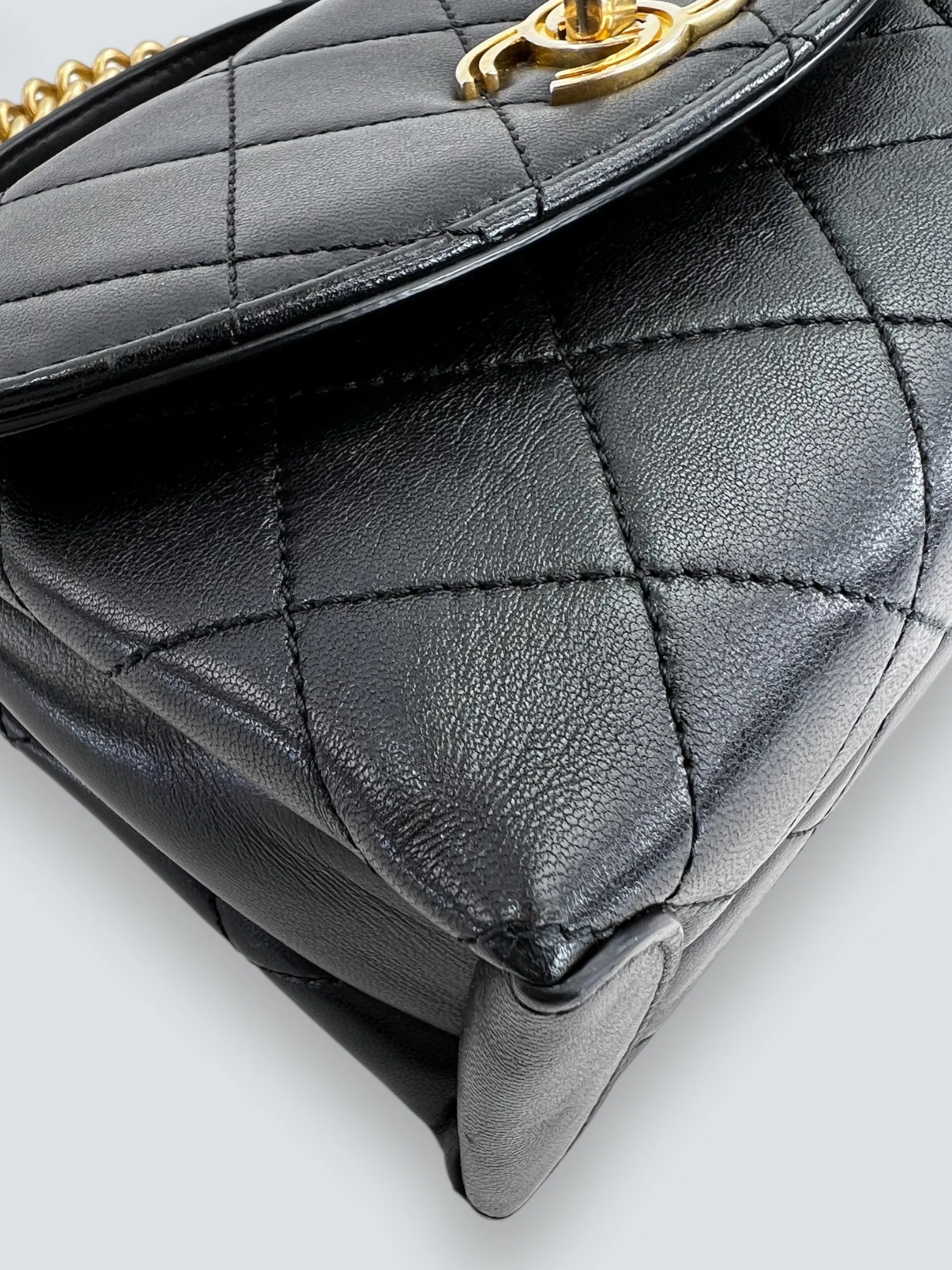 Chanel Black Quilted Lambskin Leather "Trendy" Top Handle Shoulder Bag