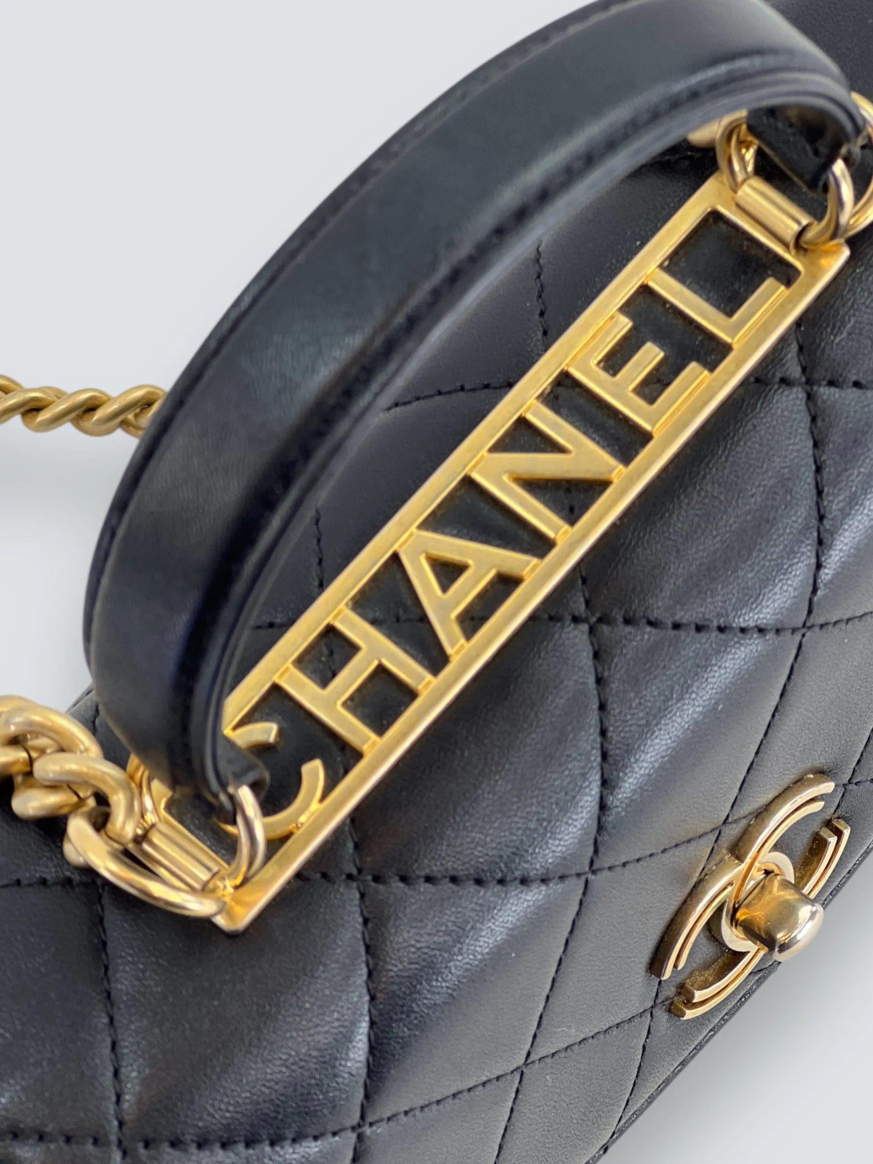 Chanel Black Quilted Lambskin Leather "Trendy" Top Handle Shoulder Bag