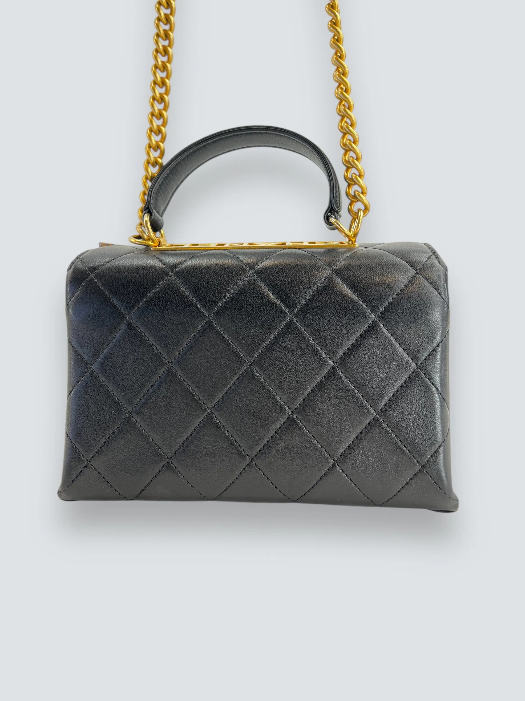 Chanel Black Quilted Lambskin Leather "Trendy" Top Handle Shoulder Bag