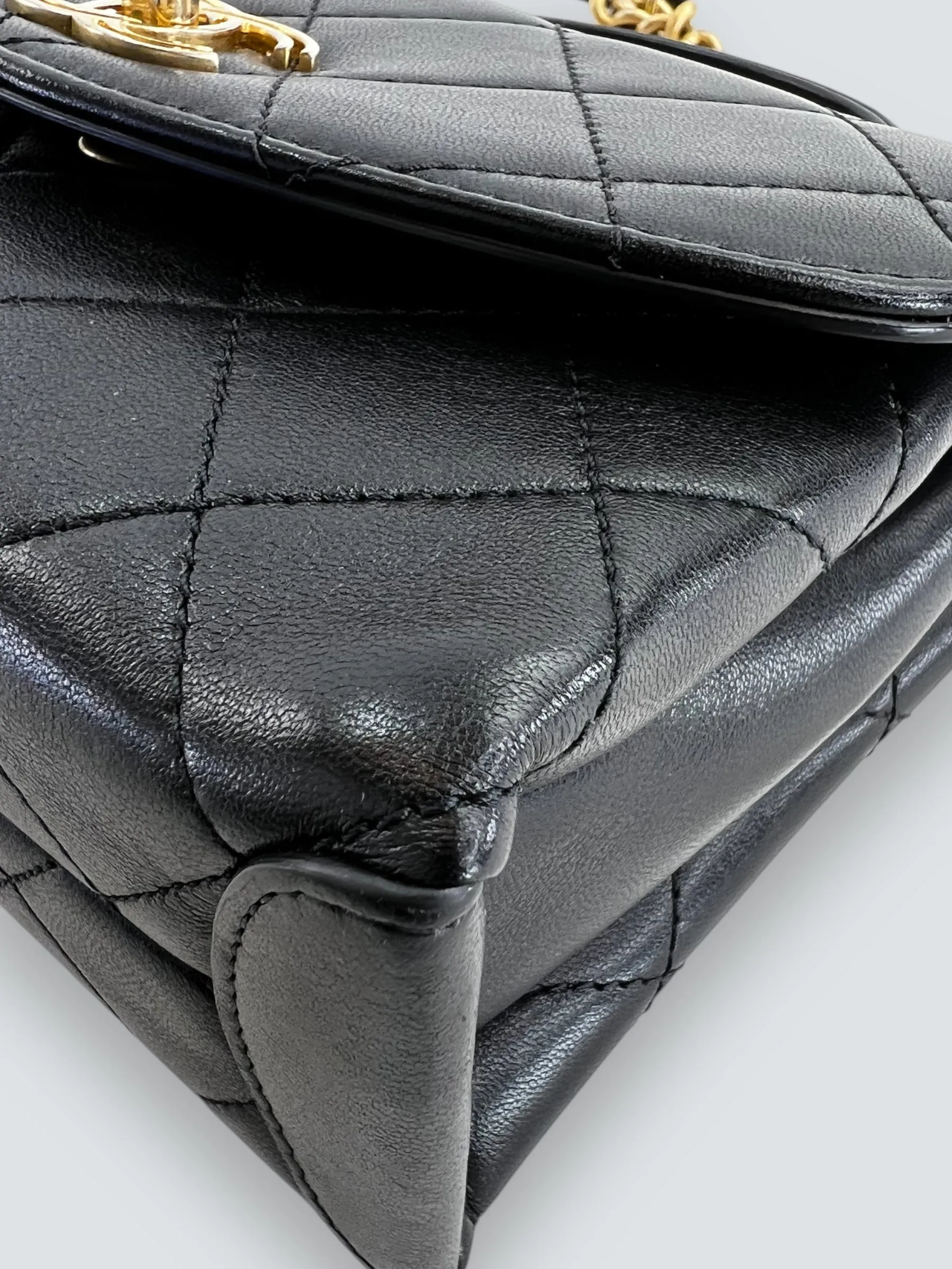 Chanel Black Quilted Lambskin Leather "Trendy" Top Handle Shoulder Bag