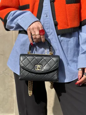 Chanel Black Quilted Lambskin Leather "Trendy" Top Handle Shoulder Bag