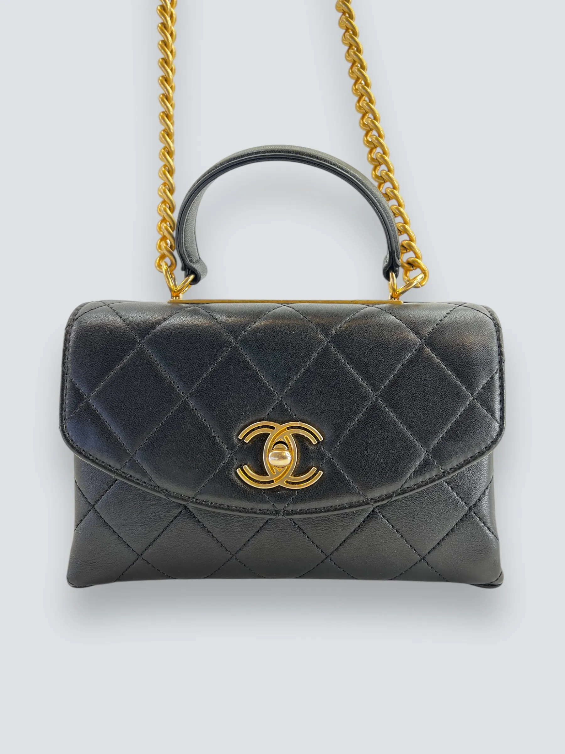 Chanel Black Quilted Lambskin Leather "Trendy" Top Handle Shoulder Bag