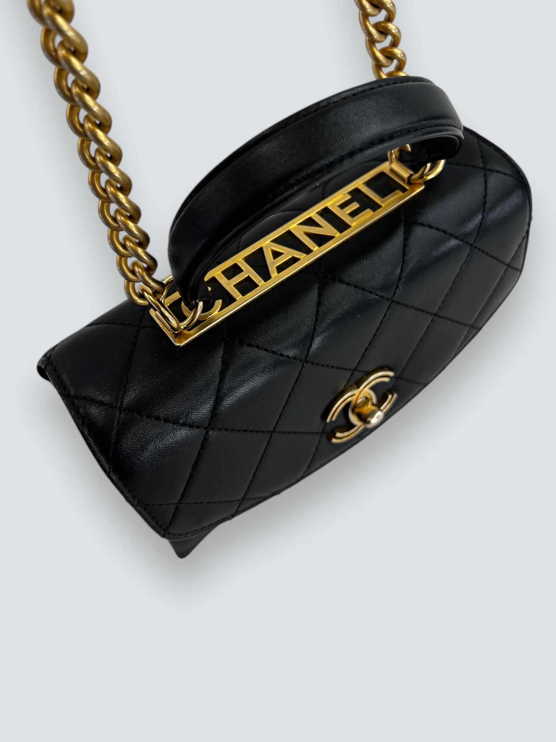 Chanel Black Quilted Lambskin Leather "Trendy" Top Handle Shoulder Bag