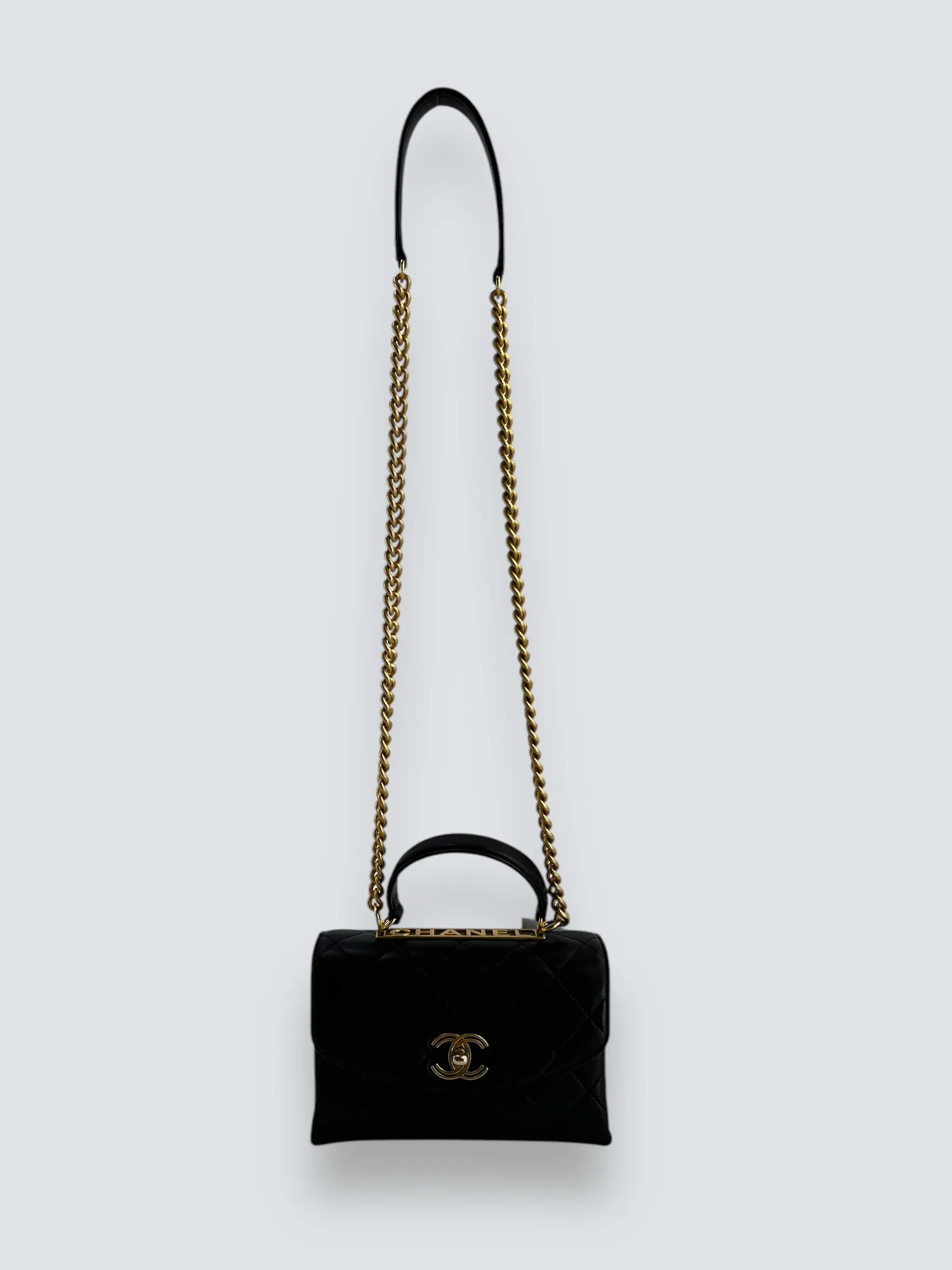 Chanel Black Quilted Lambskin Leather "Trendy" Top Handle Shoulder Bag