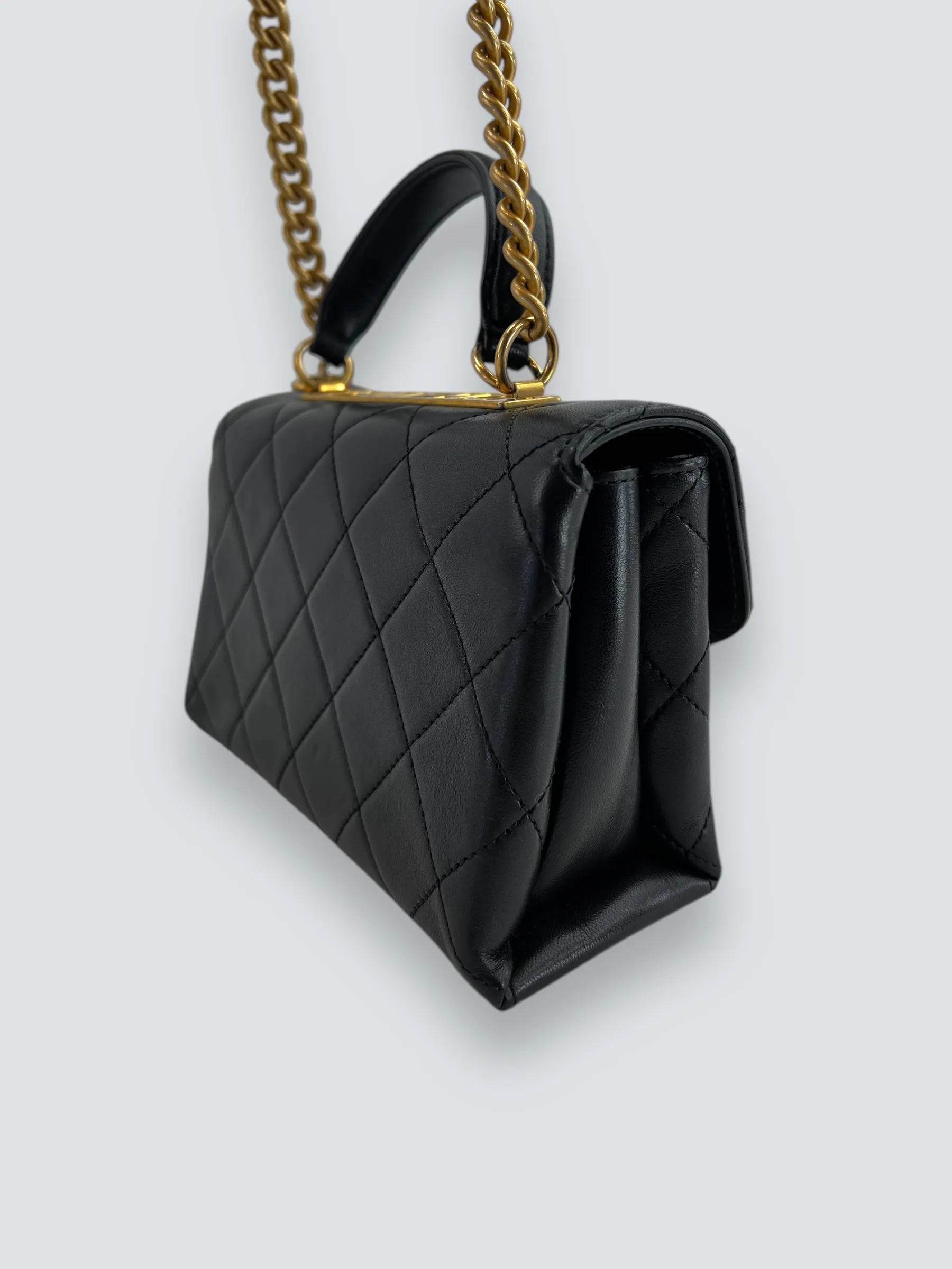 Chanel Black Quilted Lambskin Leather "Trendy" Top Handle Shoulder Bag