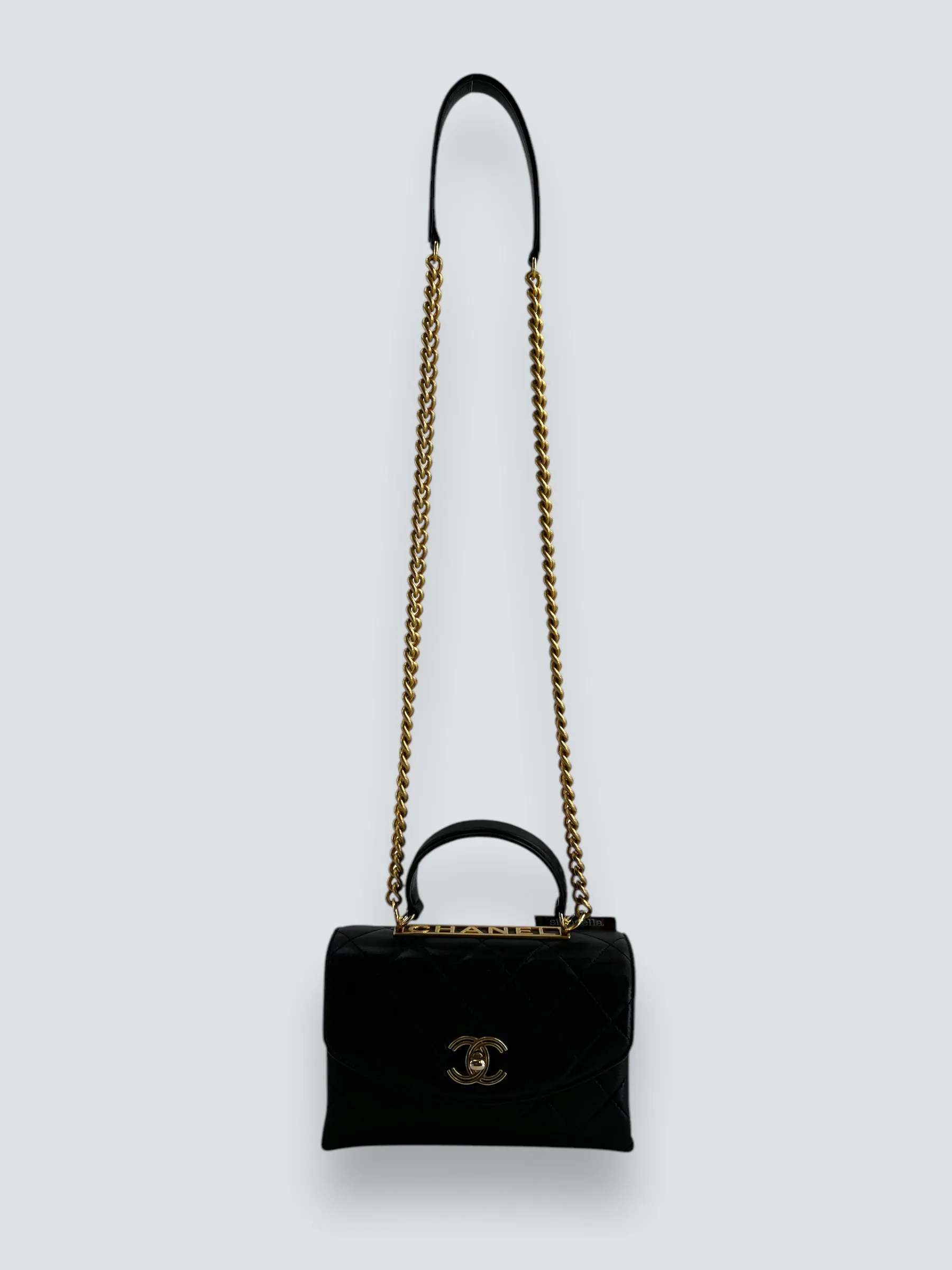 Chanel Black Quilted Lambskin Leather "Trendy" Top Handle Shoulder Bag
