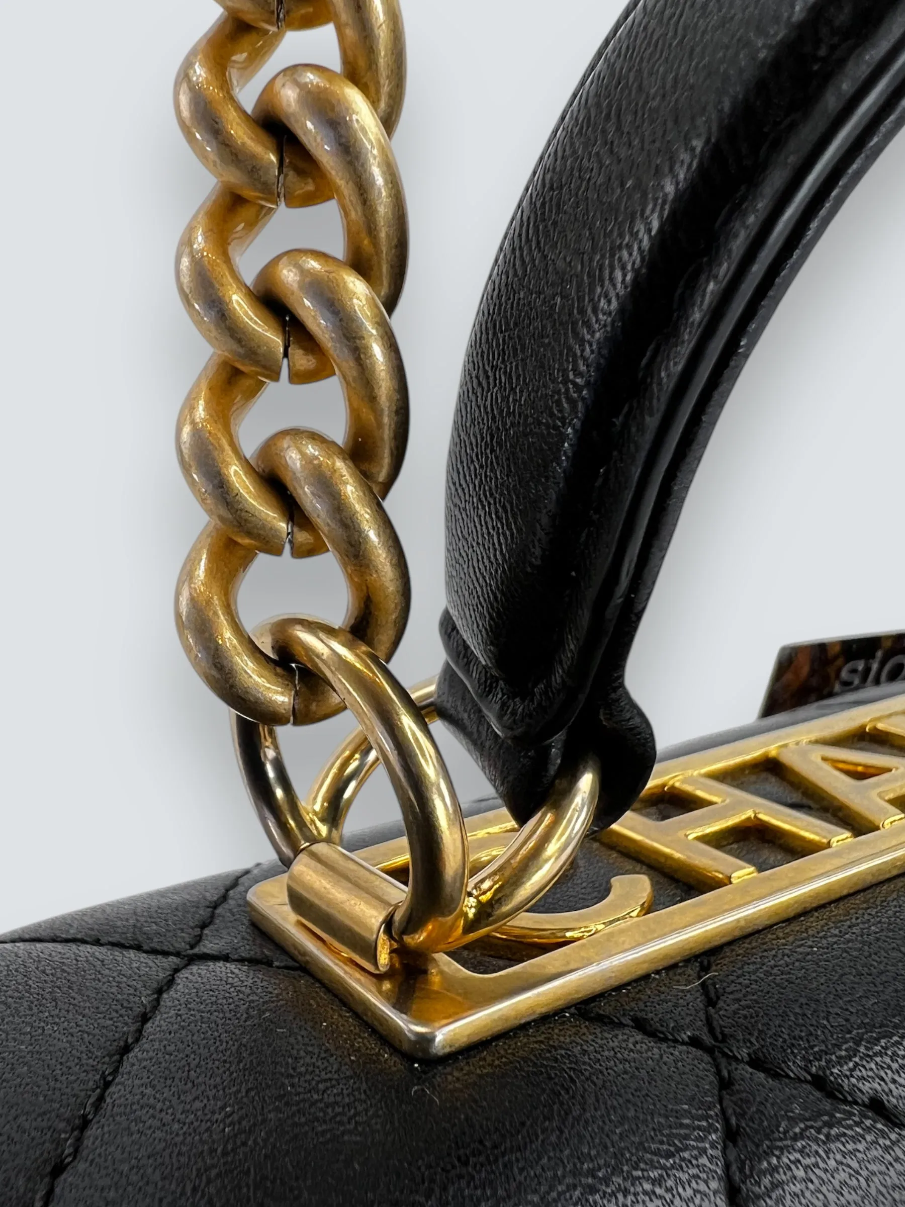 Chanel Black Quilted Lambskin Leather "Trendy" Top Handle Shoulder Bag