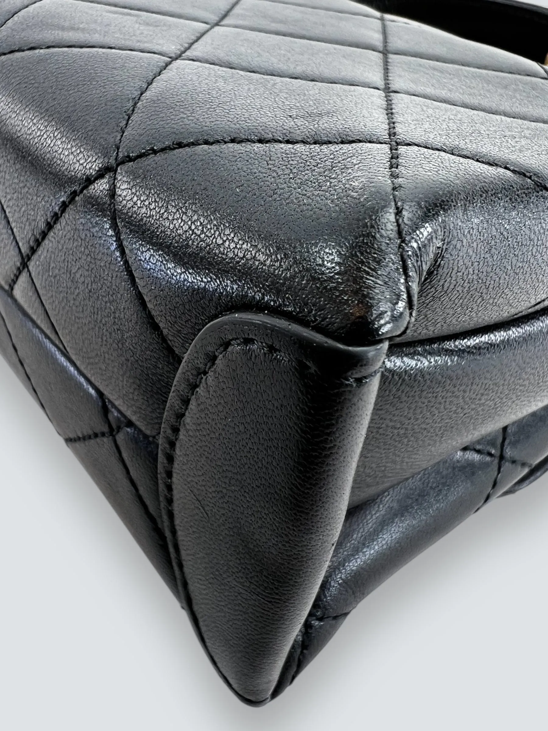 Chanel Black Quilted Lambskin Leather "Trendy" Top Handle Shoulder Bag