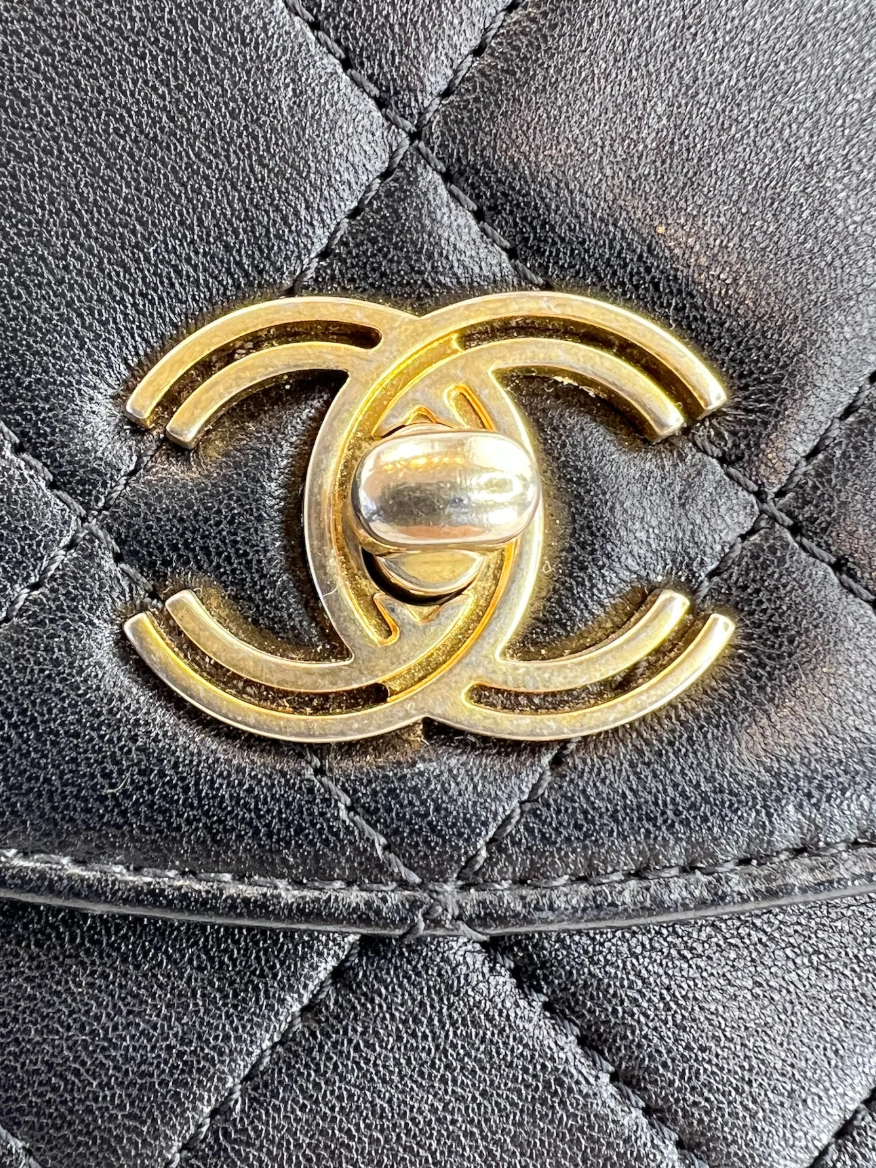 Chanel Black Quilted Lambskin Leather "Trendy" Top Handle Shoulder Bag