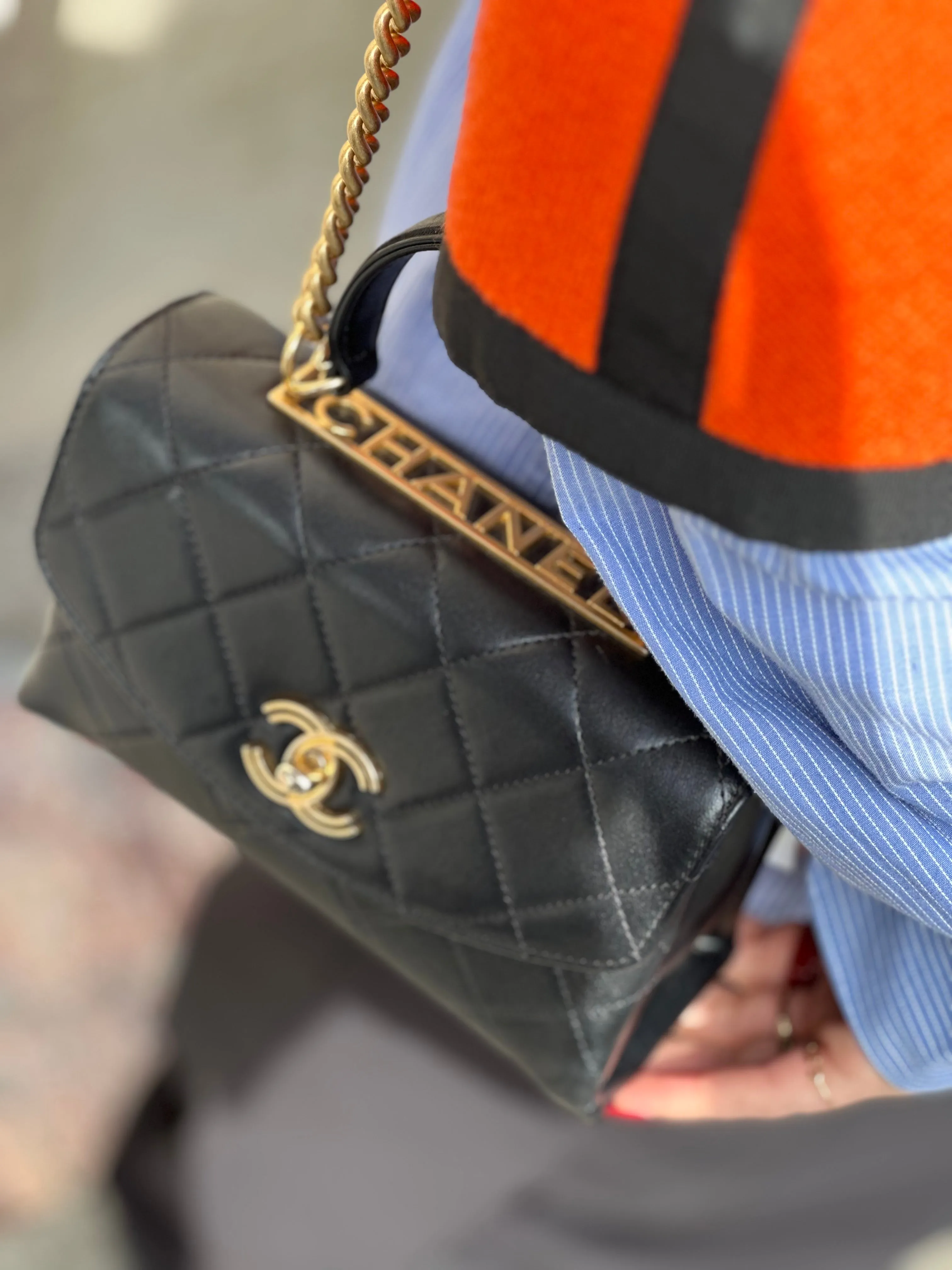 Chanel Black Quilted Lambskin Leather "Trendy" Top Handle Shoulder Bag