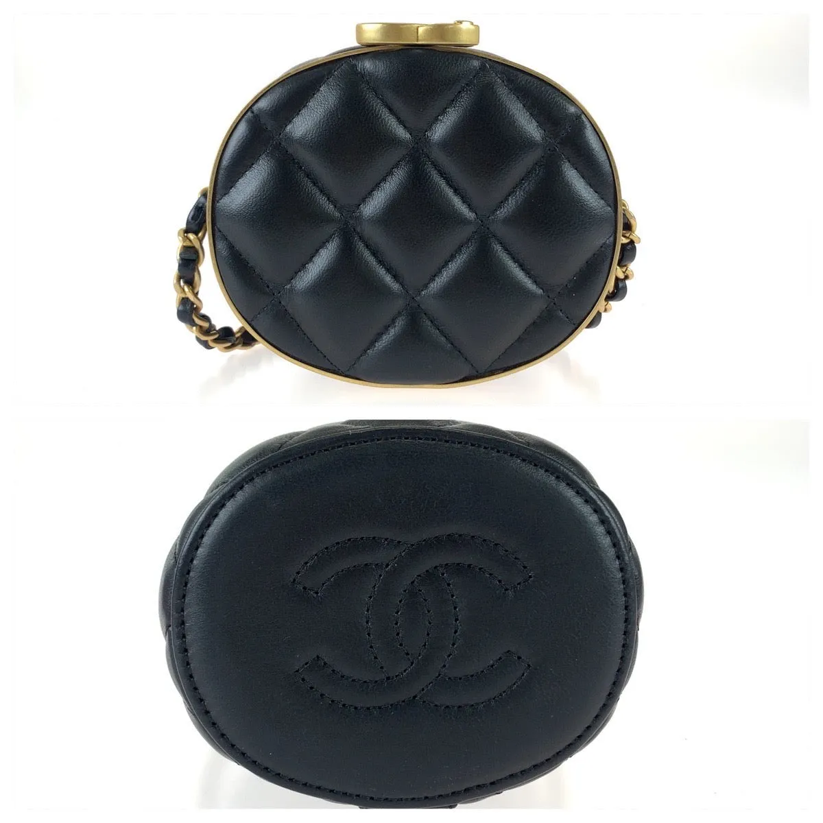 CHANEL Shoulder Bag AS2640 lambskin Black gold Shoulder Bag Vanity bag Matrasse COCO Mark with mirror Women Used