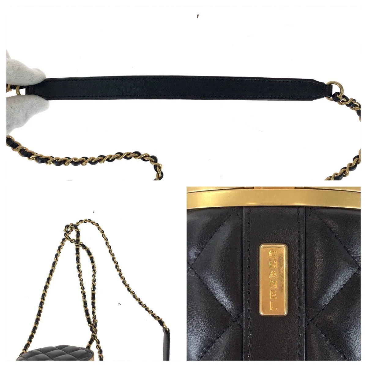 CHANEL Shoulder Bag AS2640 lambskin Black gold Shoulder Bag Vanity bag Matrasse COCO Mark with mirror Women Used