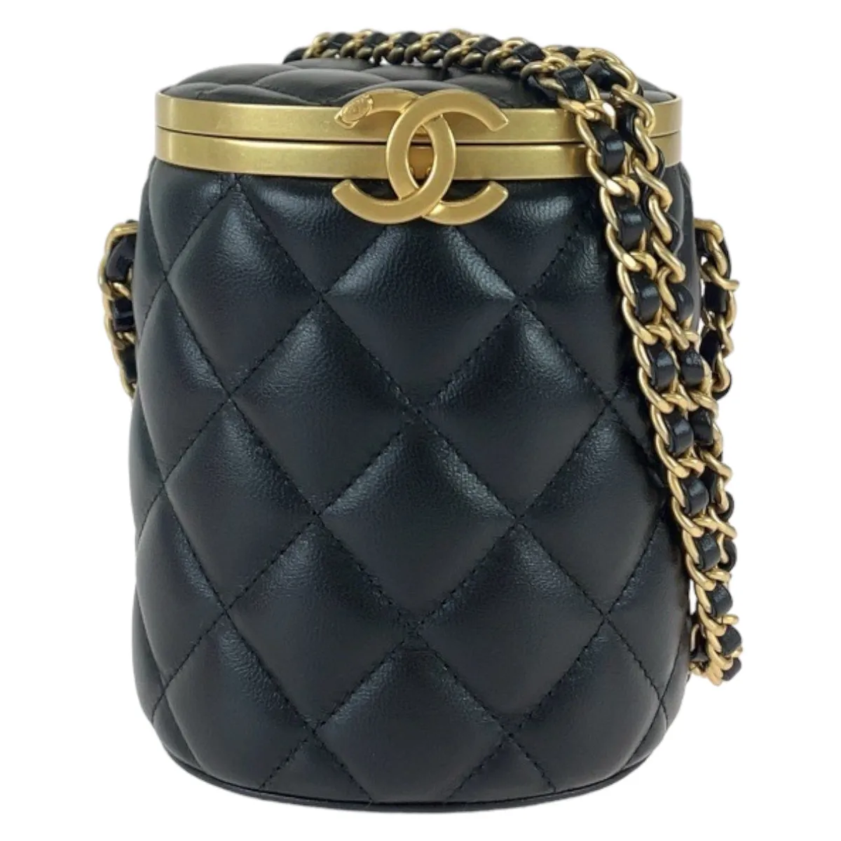 CHANEL Shoulder Bag AS2640 lambskin Black gold Shoulder Bag Vanity bag Matrasse COCO Mark with mirror Women Used