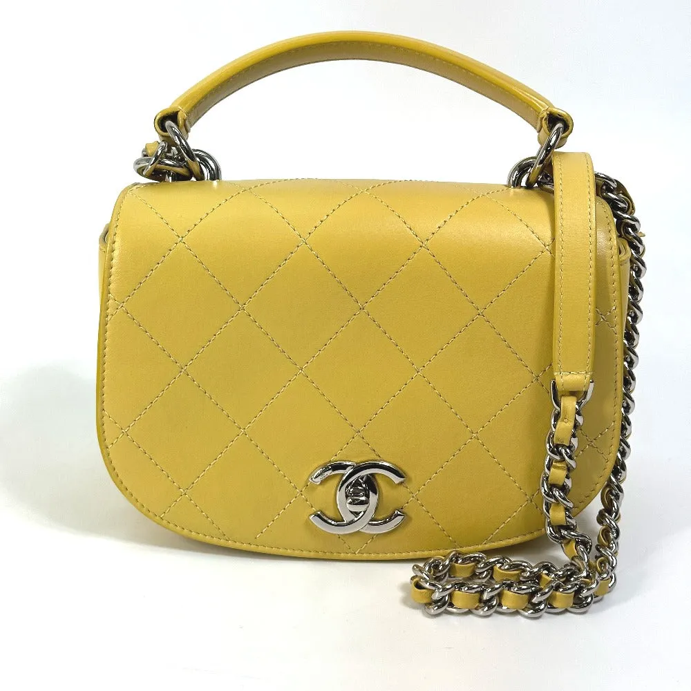 CHANEL Shoulder Bag Calfskin Yellow type CC COCO Mark stitch matelass Women Used