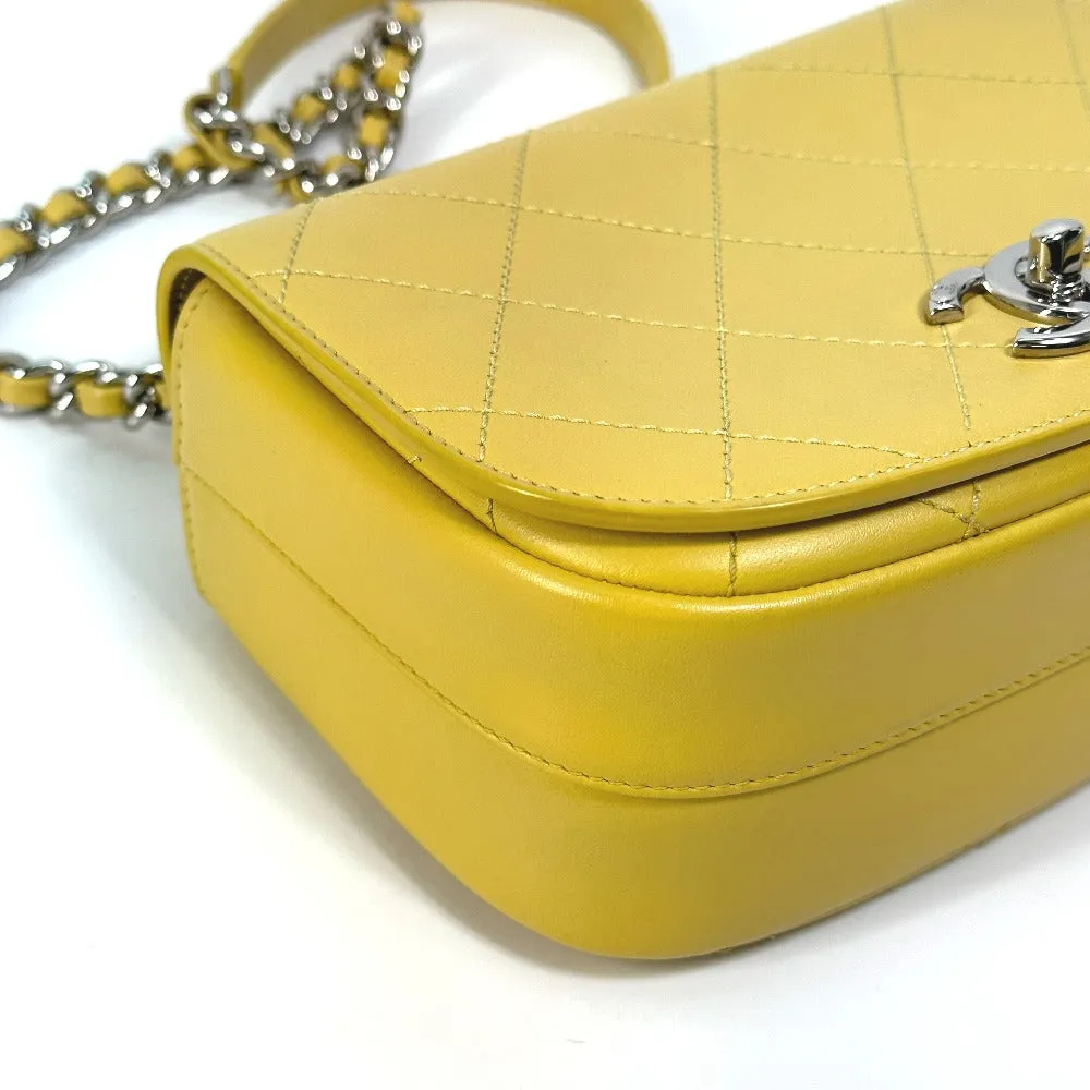 CHANEL Shoulder Bag Calfskin Yellow type CC COCO Mark stitch matelass Women Used