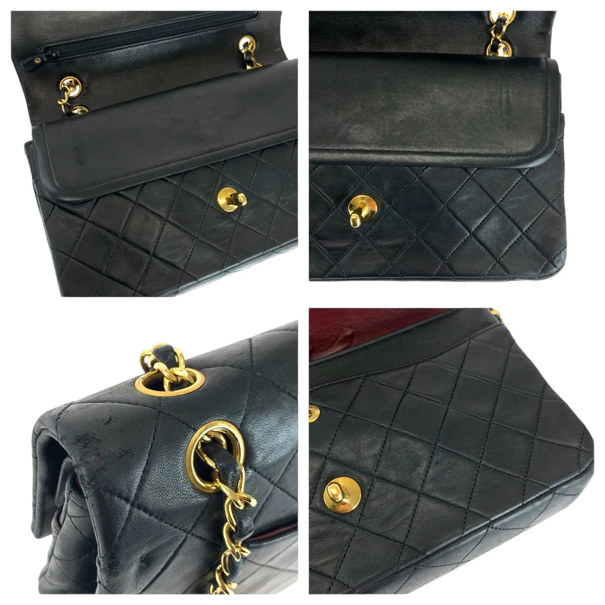 CHANEL Shoulder Bag lambskin Black GoldMetal ChainShoulder Bag Handbag Mattasse double flap COCO Mark Turnlock Women Used