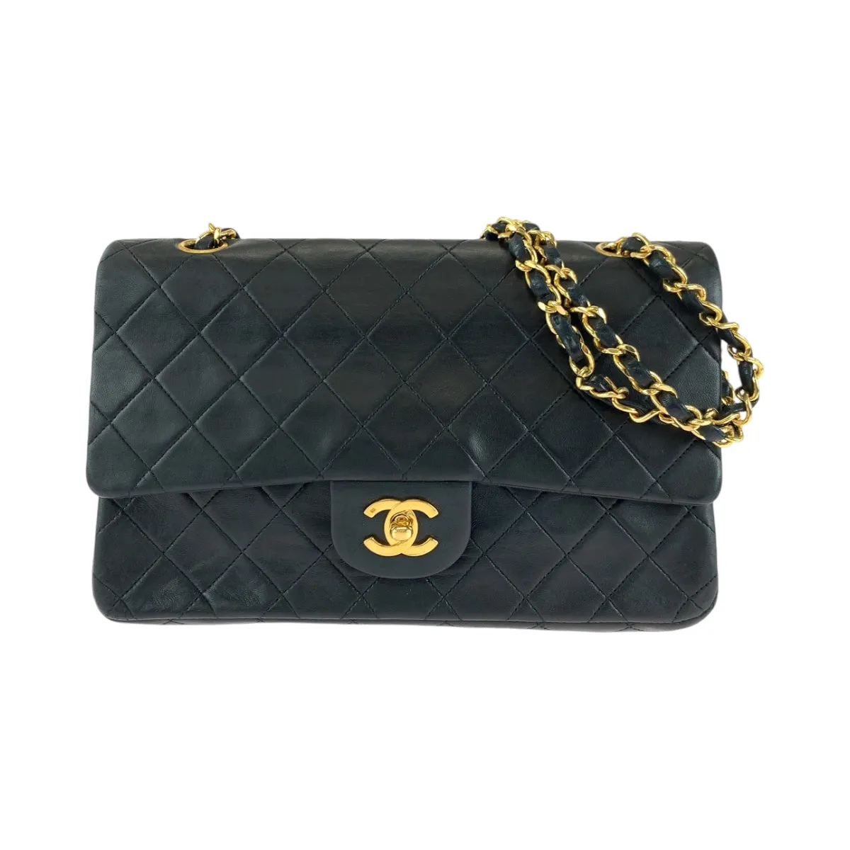 CHANEL Shoulder Bag lambskin Black GoldMetal ChainShoulder Bag Handbag Mattasse double flap COCO Mark Turnlock Women Used