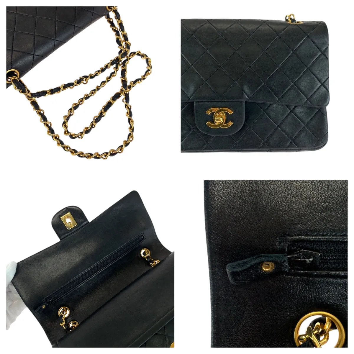 CHANEL Shoulder Bag lambskin Black GoldMetal ChainShoulder Bag Handbag Mattasse double flap COCO Mark Turnlock Women Used
