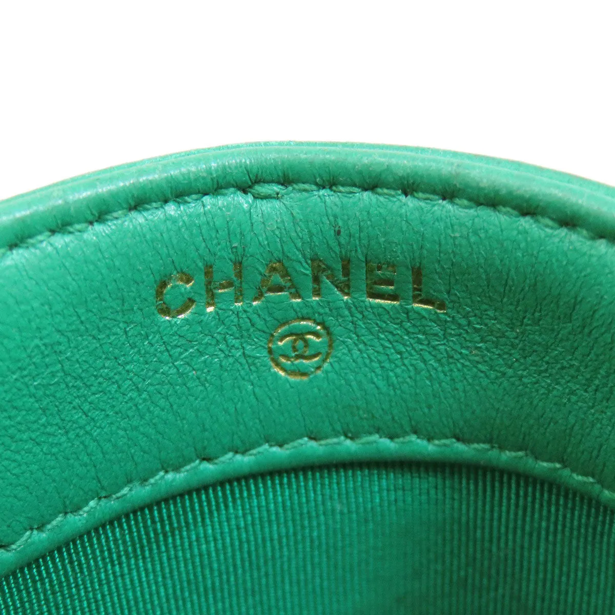 CHANEL Shoulder Bag lambskin green Chain Pouch Gold Metal Women Used