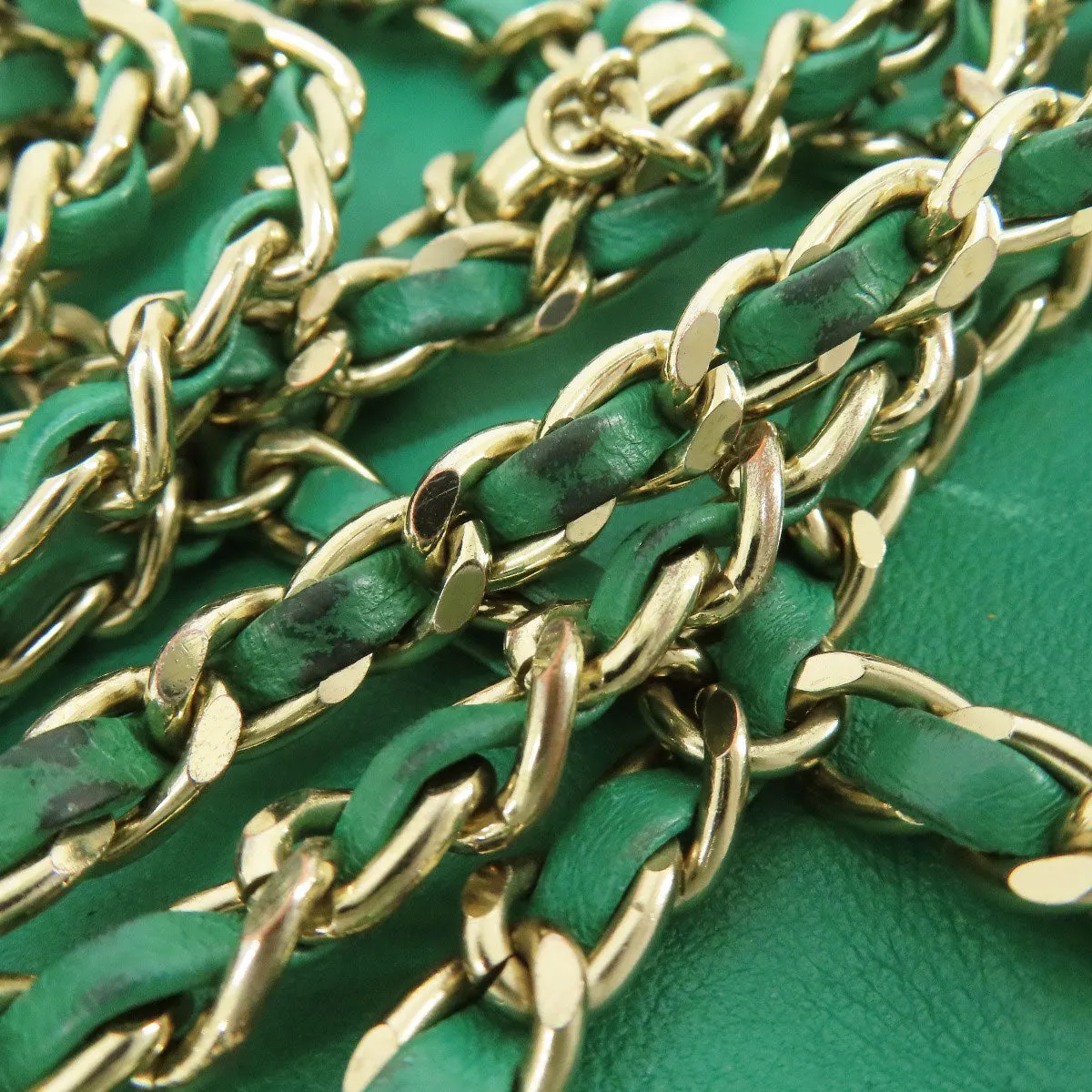 CHANEL Shoulder Bag lambskin green Chain Pouch Gold Metal Women Used