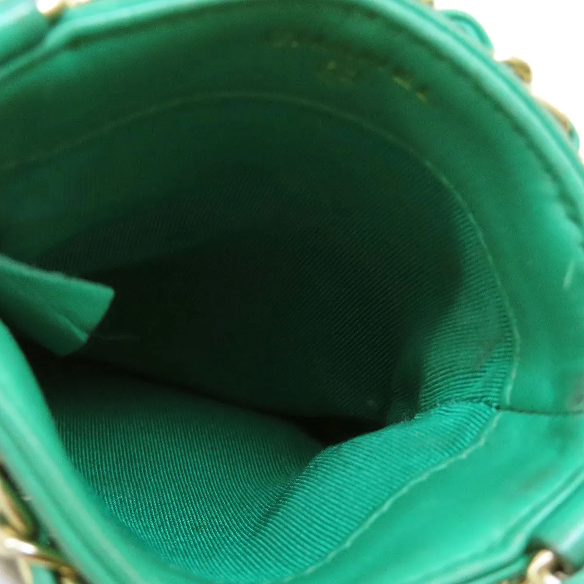 CHANEL Shoulder Bag lambskin green Chain Pouch Gold Metal Women Used