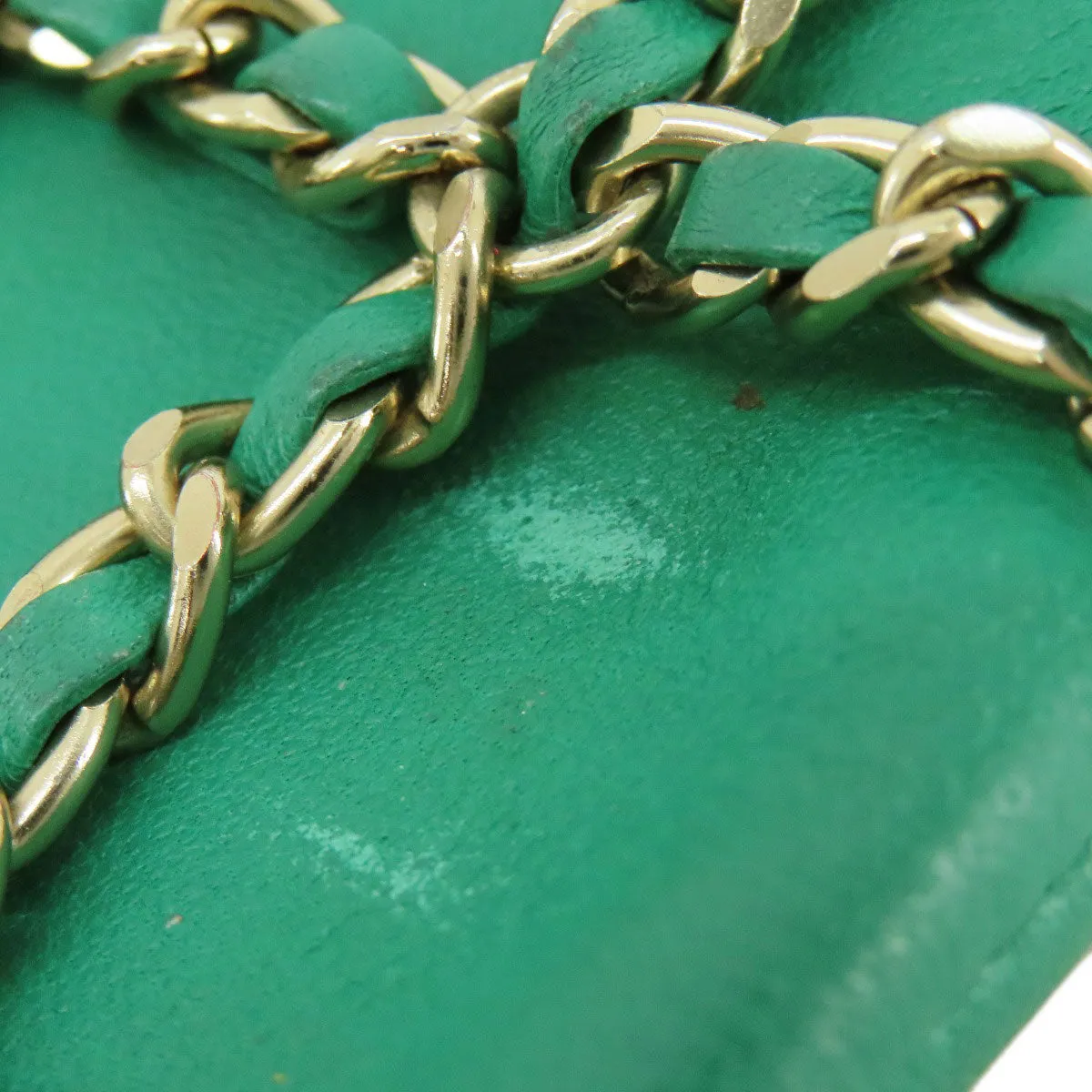 CHANEL Shoulder Bag lambskin green Chain Pouch Gold Metal Women Used