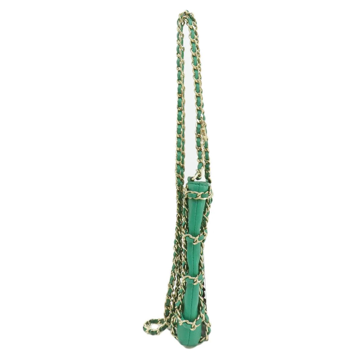 CHANEL Shoulder Bag lambskin green Chain Pouch Gold Metal Women Used