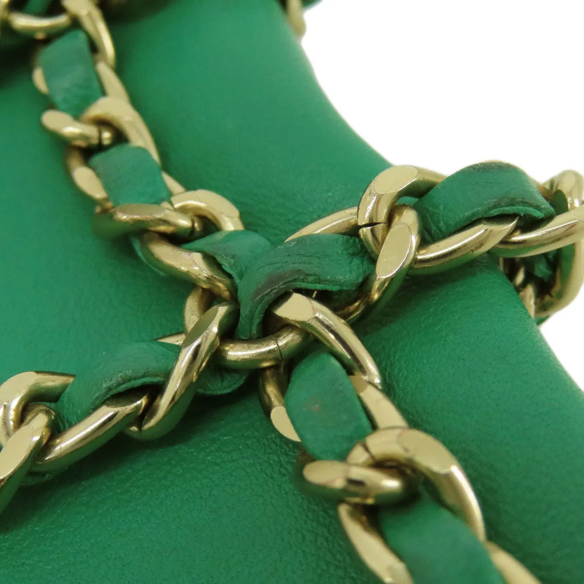 CHANEL Shoulder Bag lambskin green Chain Pouch Gold Metal Women Used
