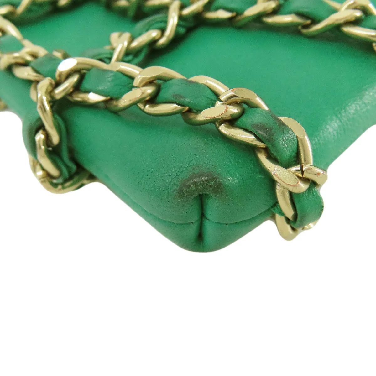 CHANEL Shoulder Bag lambskin green Chain Pouch Gold Metal Women Used