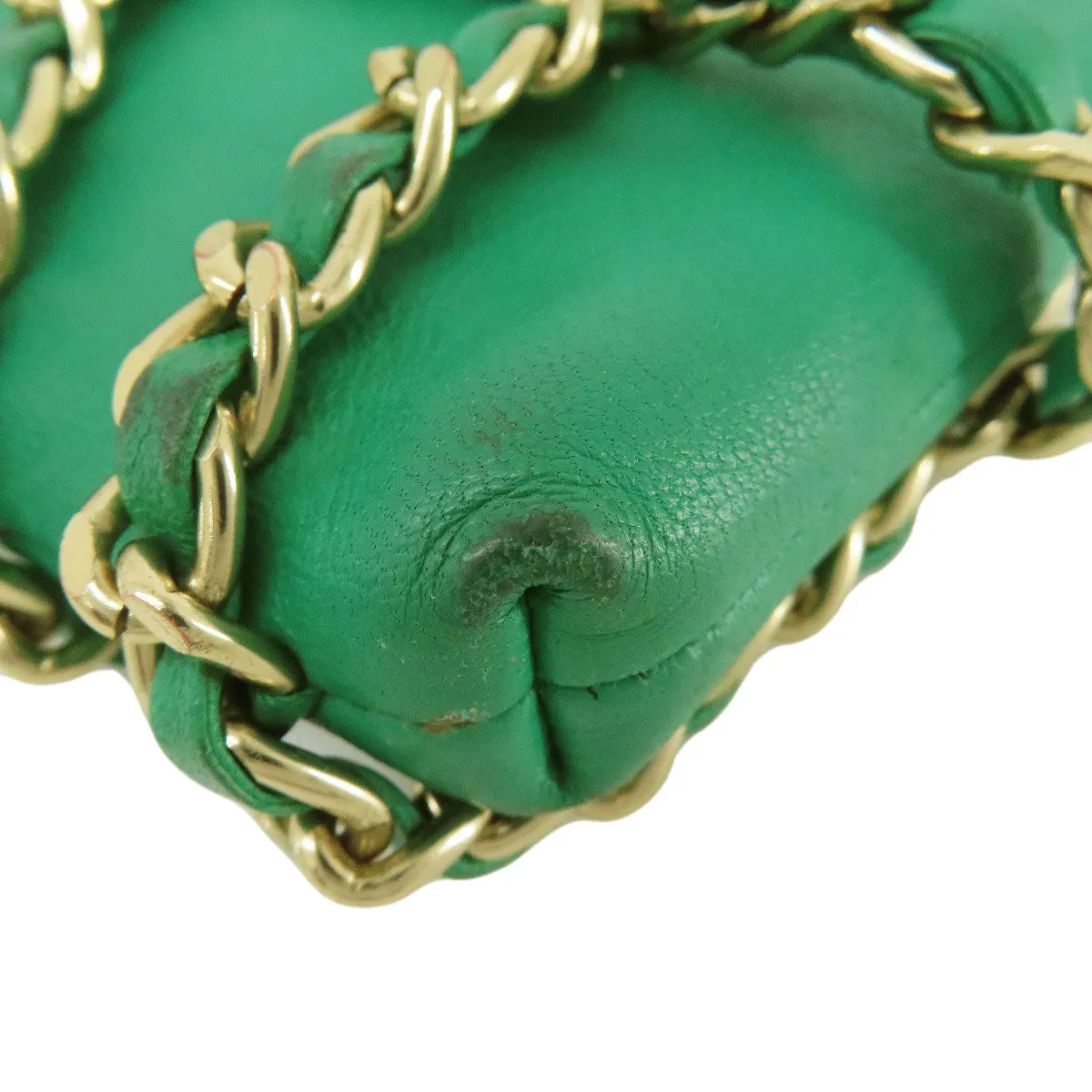 CHANEL Shoulder Bag lambskin green Chain Pouch Gold Metal Women Used