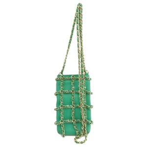 CHANEL Shoulder Bag lambskin green Chain Pouch Gold Metal Women Used