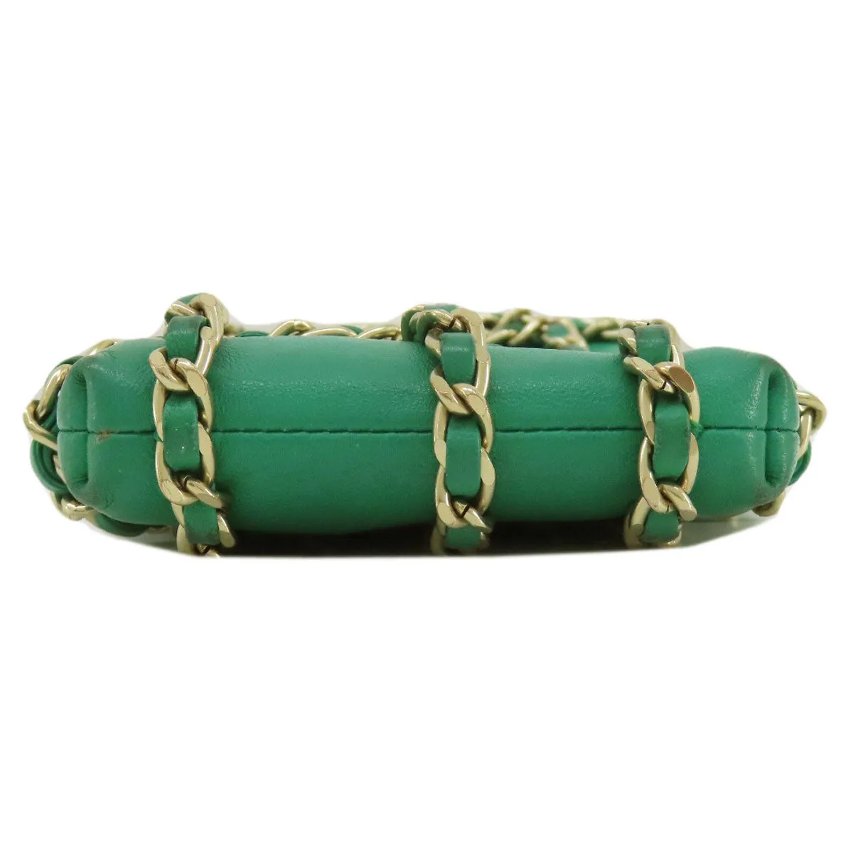 CHANEL Shoulder Bag lambskin green Chain Pouch Gold Metal Women Used