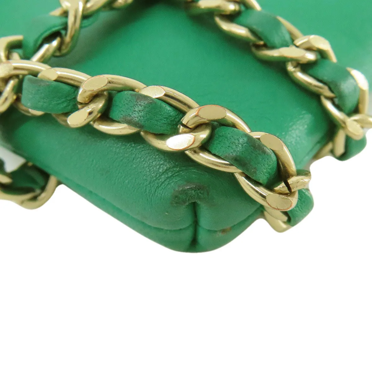 CHANEL Shoulder Bag lambskin green Chain Pouch Gold Metal Women Used