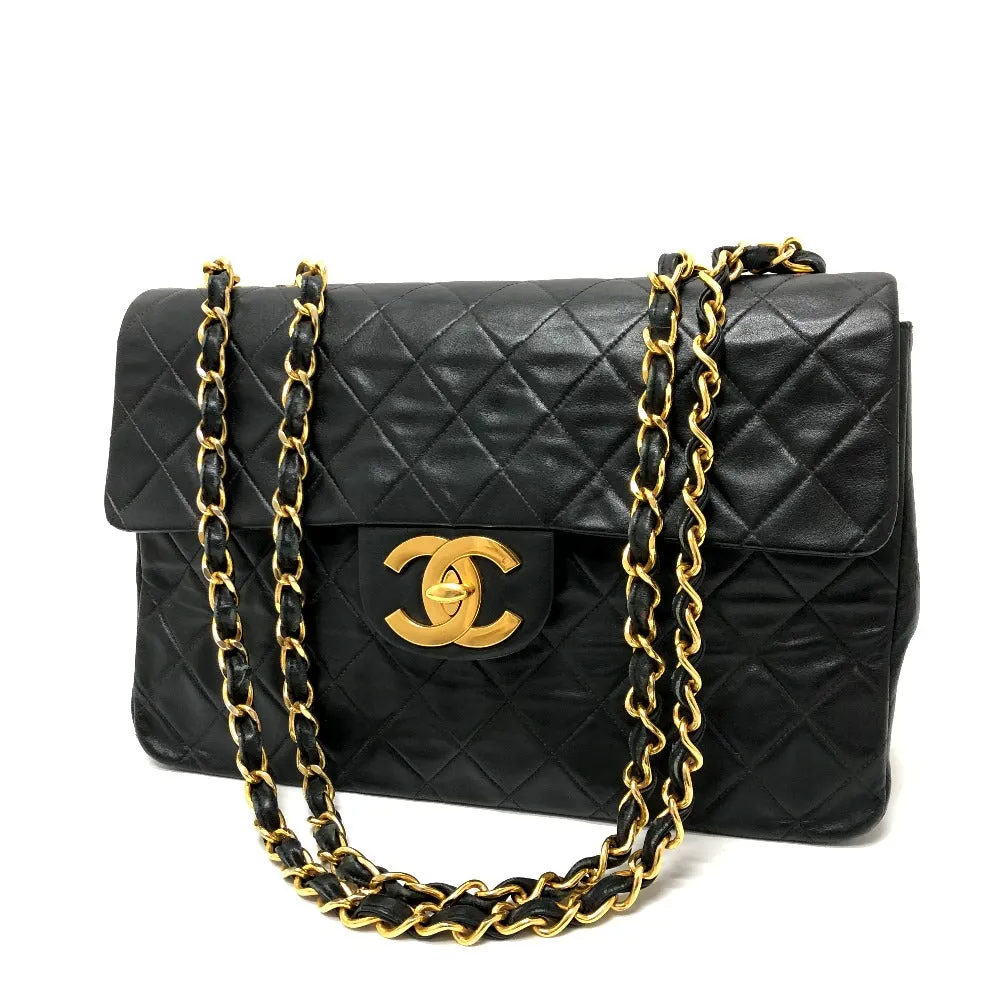 CHANEL Shoulder Bag leather black WChain Deca Trasse 34 Women Used