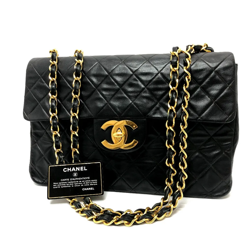 CHANEL Shoulder Bag leather black WChain Deca Trasse 34 Women Used