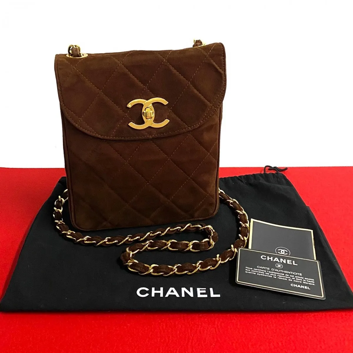CHANEL Shoulder Bag Suede Brown Matrasse