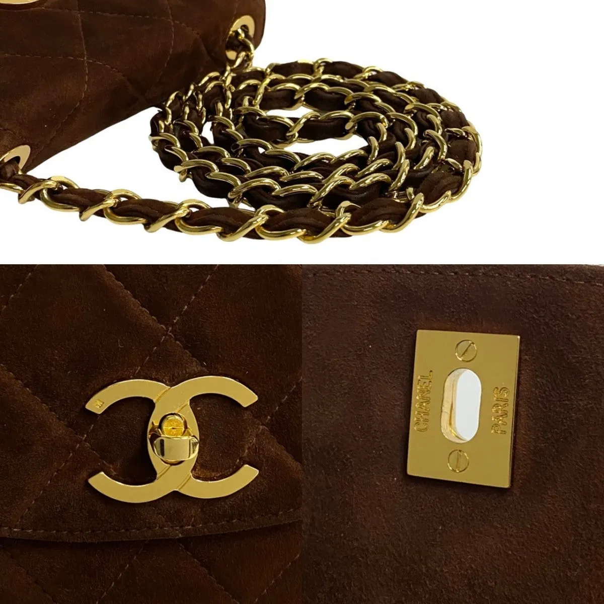 CHANEL Shoulder Bag Suede Brown Matrasse