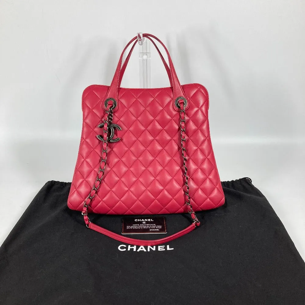 CHANEL Tote Bag lambskin pink Handbag Shoulder Bag CC COCO Mark Matelasse Quilting Women Used