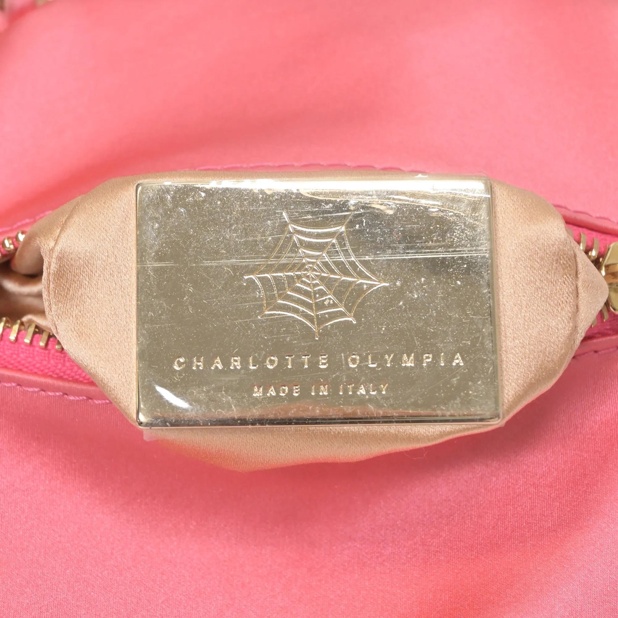 Charlotte Olympia Teddy Bear Crossbody Bag in Pink Satin