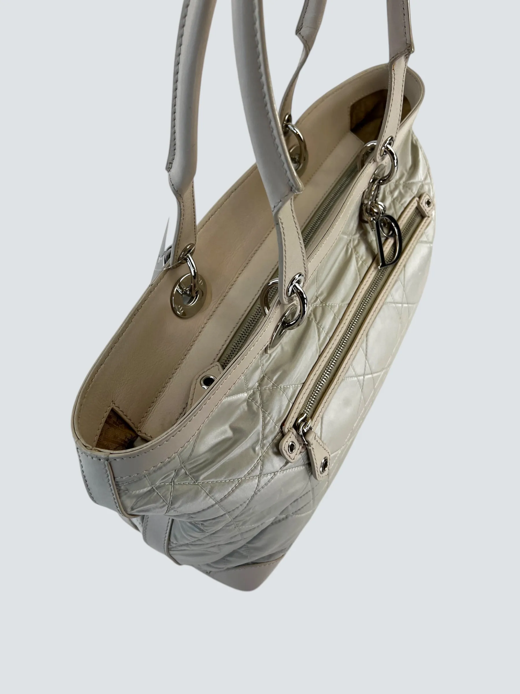 Christian Dior Cream Satin Cannage Tote