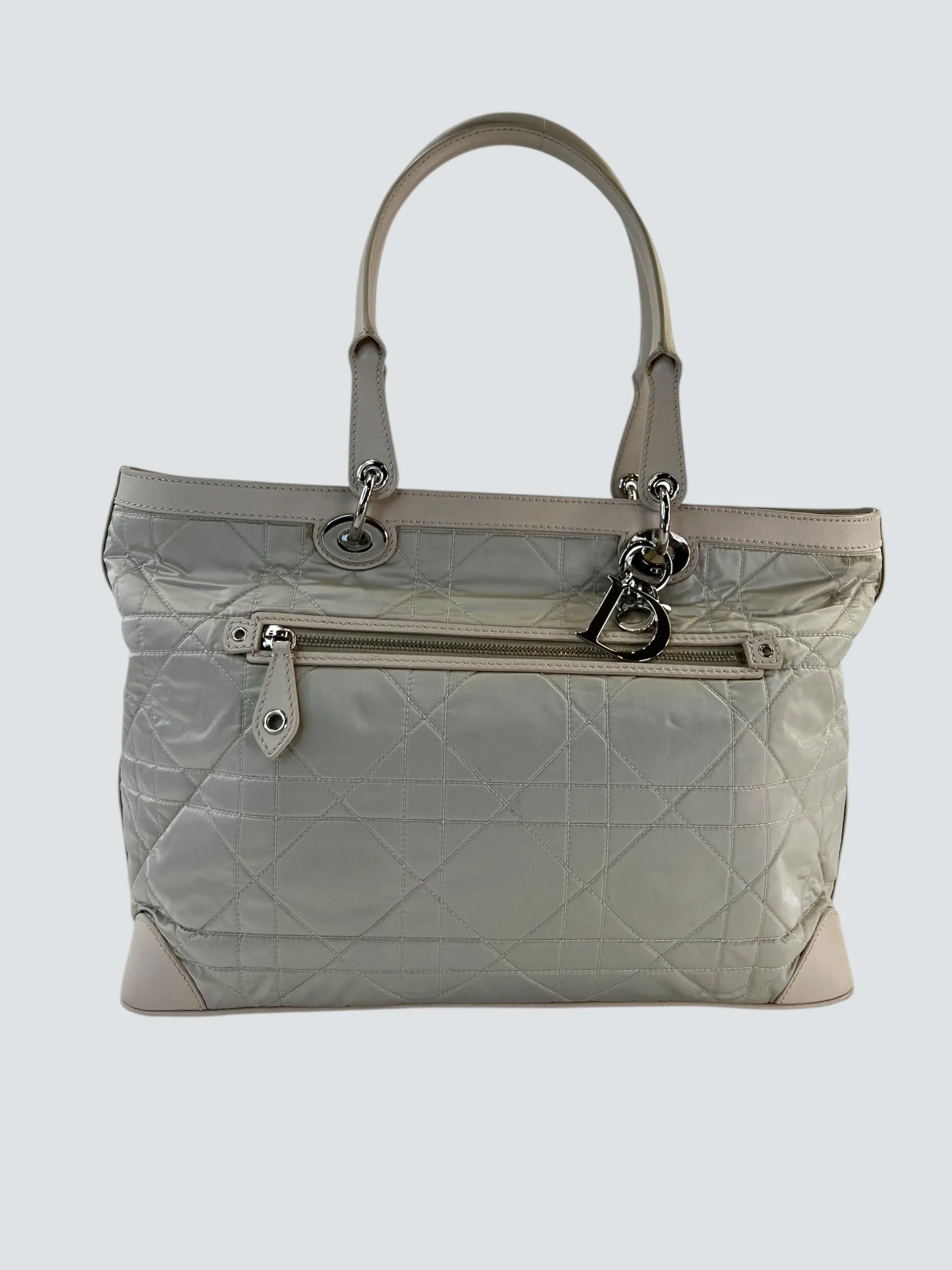 Christian Dior Cream Satin Cannage Tote