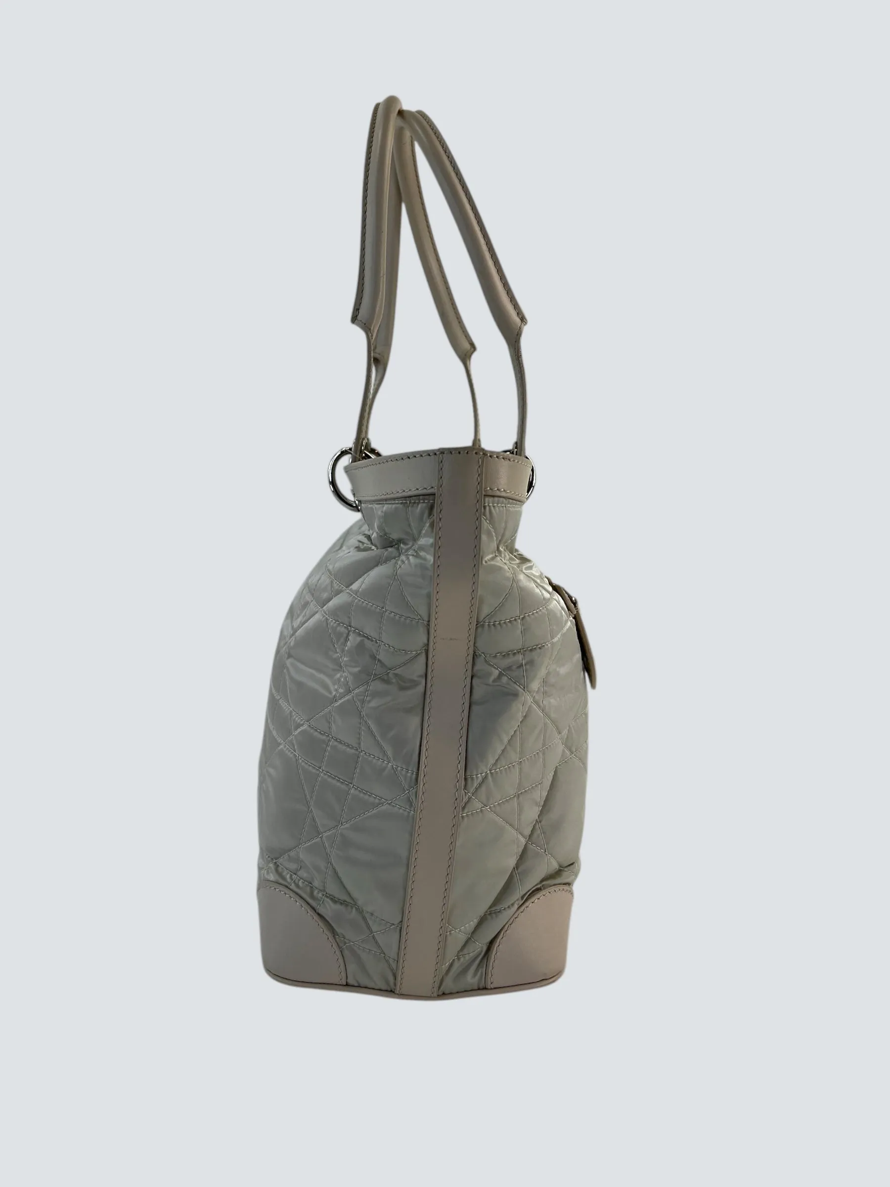 Christian Dior Cream Satin Cannage Tote