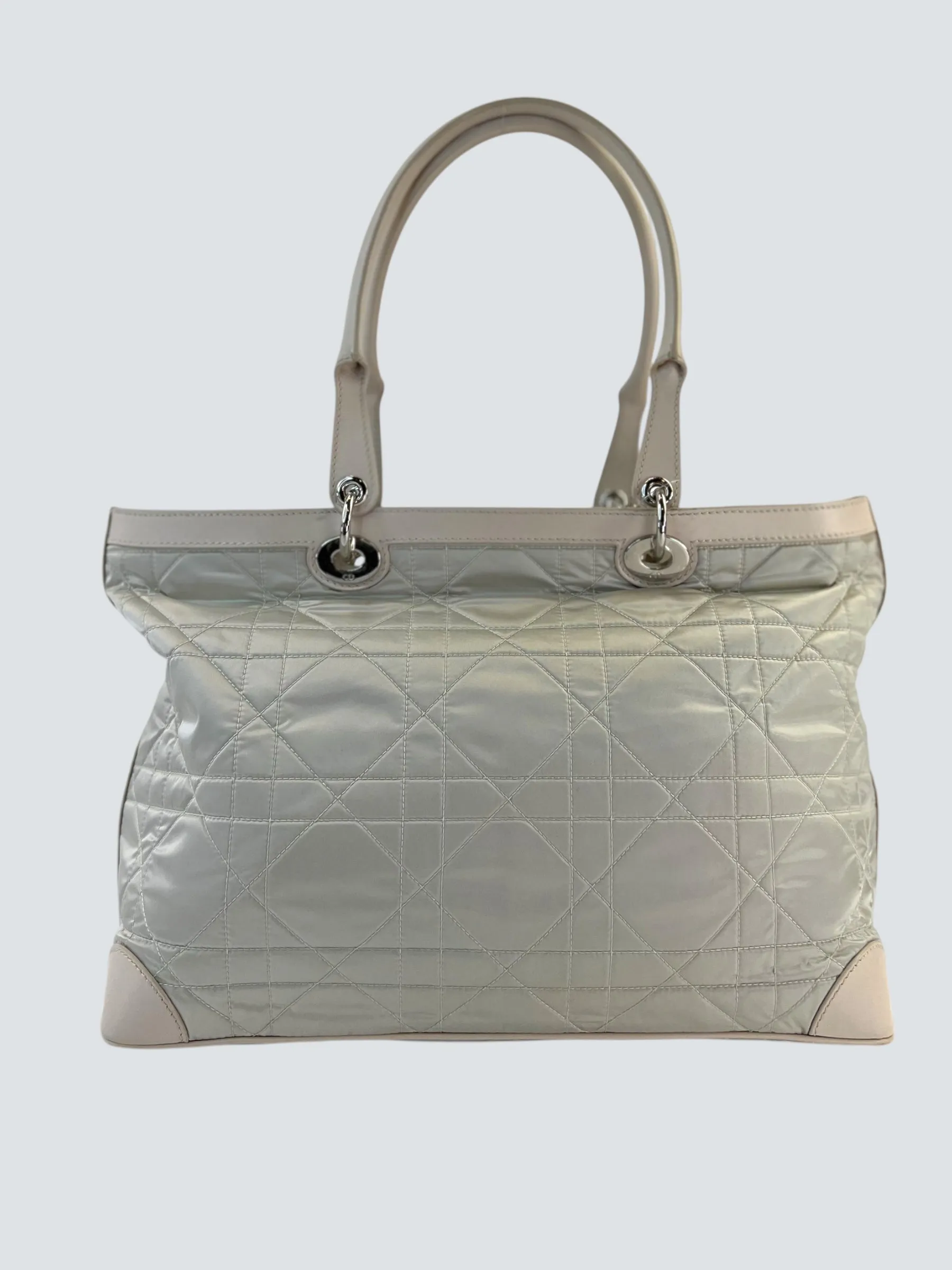 Christian Dior Cream Satin Cannage Tote