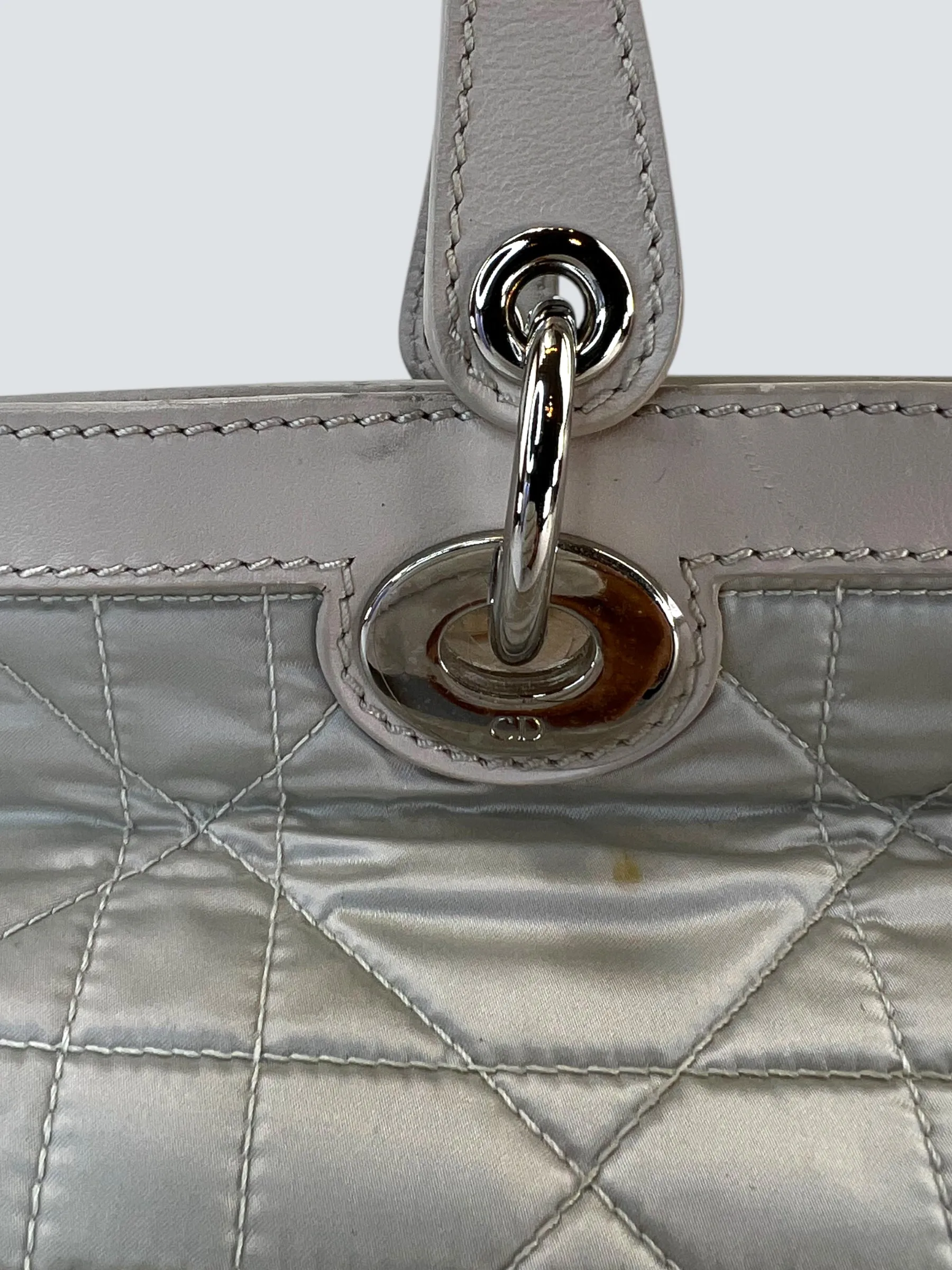 Christian Dior Cream Satin Cannage Tote