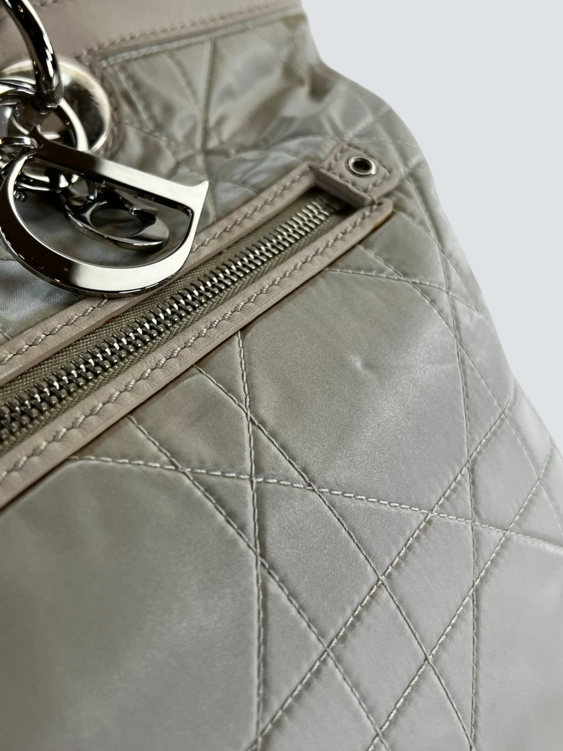 Christian Dior Cream Satin Cannage Tote